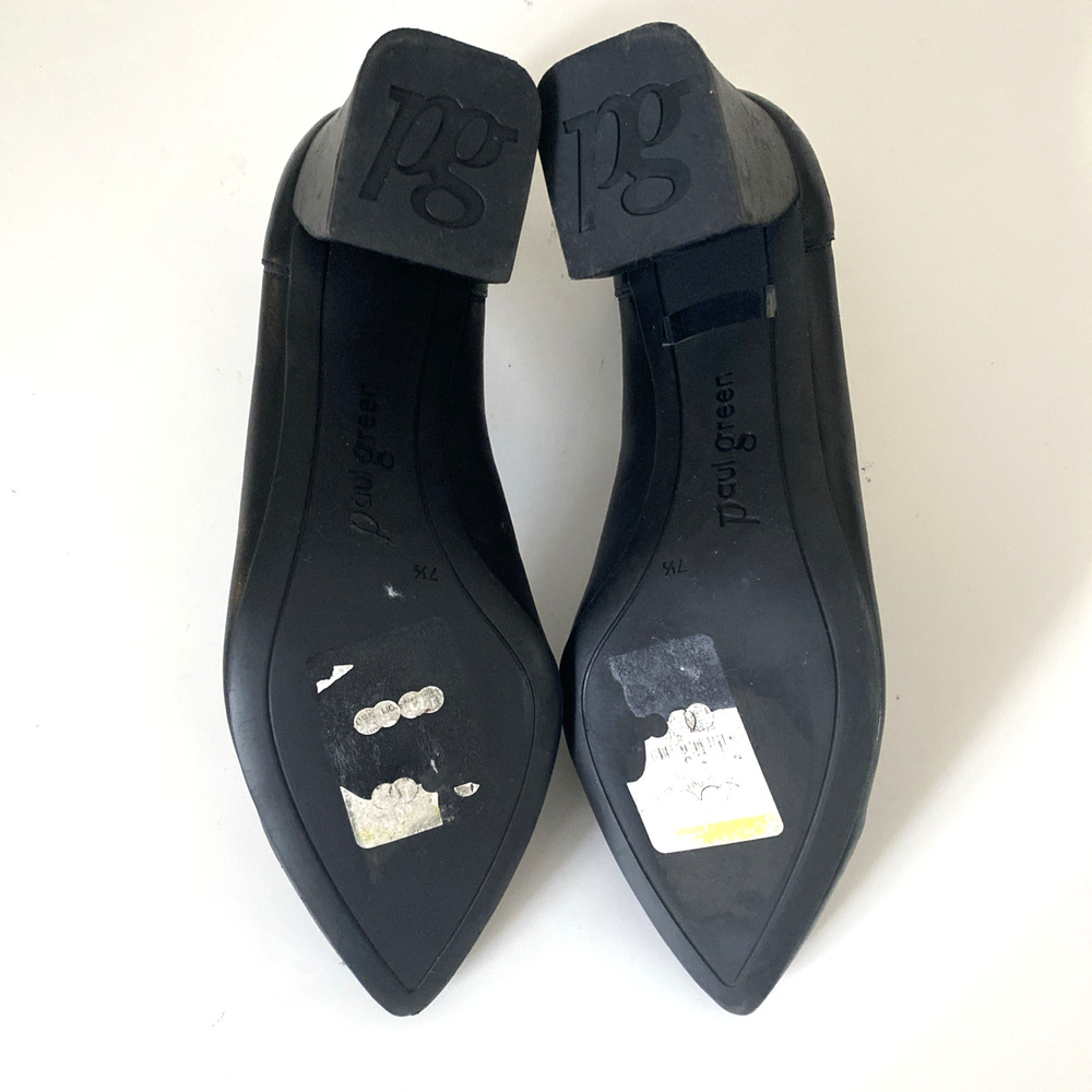 Paul Green Yvette Pump Black Leather Nappa Block Heel Point Toe 7.5 UK 10 US - Picture 9 of 10